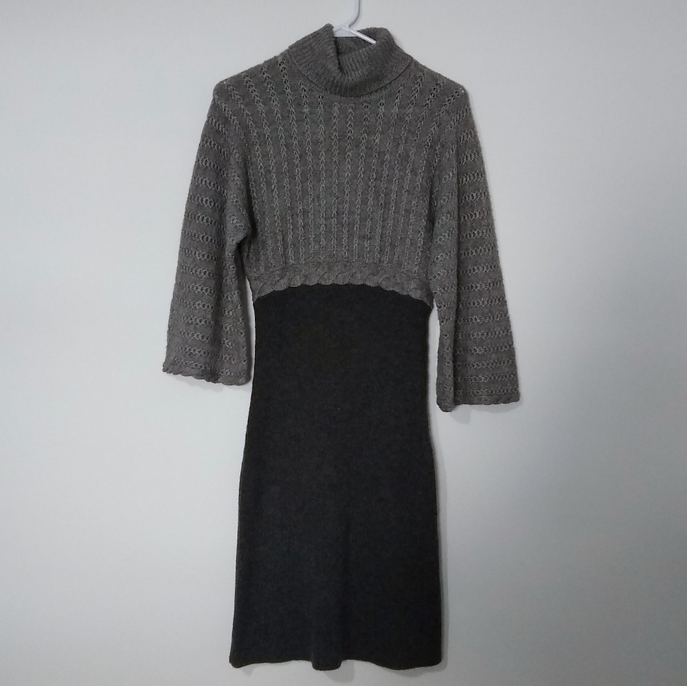Adrianna Pappell Wool Knit Trumpet Sleeve Dress